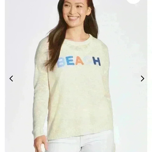Mia and Tess cream saying "beach" sweater nwt woman's size large - Picture 3 of 10